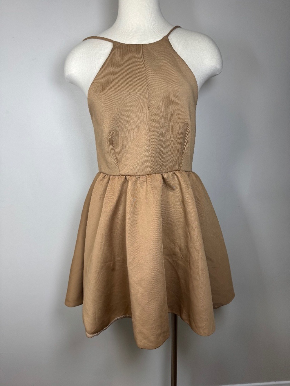 Akira Chicago Sleeveless Tan Halter Mini Dress Medium